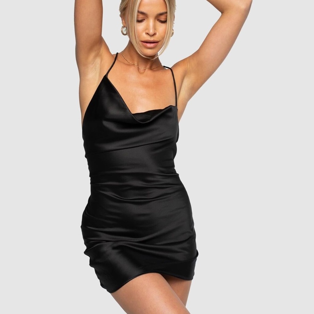Black Slip Asymmetrical Mini Dress